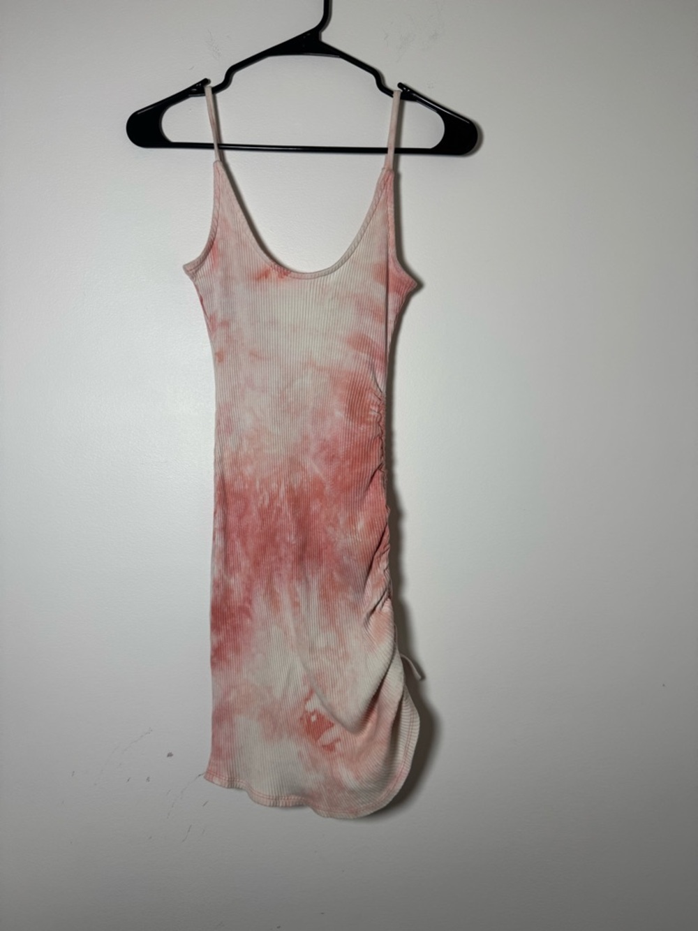 Lovers and Friends Tie Dye Ruched Bodycon Mini Dress Pink Ribbed Size S